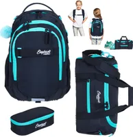 Schulrucksack 3 Teile Set Elephant Hero Signature Rucksack Schulmappe Mädchen Schulrucksackset Held Premium Schultasche Sporttasche Mäppchen Box 13015 Tiff Türkis rsm