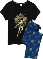 Wonder Woman - Schlafanzug mit langer Hose für Damen NS6410 (S) (Schwarz/Blau)