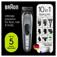 Braun 10-in-1-Trimmer MGK7221 Herren-Barttrimmer, Bodygrooming-Set und Haarschneider, dunkelgrau