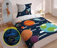 Glow-in-the-dark Baumwollbettwäsche 160x200 Planets Fluo Cosmos