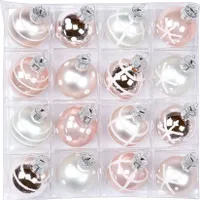 Weihnachtskugeln Muster Mix Glas 3cm, 16er Set, Farbe:Noble Rose ( hell rosa porzelanweiß )