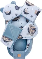 JUKKI® Baby Nestchen ✨ 5tlg SAMT SET für Neugeborene [Astro Bear + Denim Velvet] 2seitig 100x55cm Babynest + Matratze + Decke + 2xKissen
