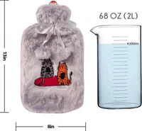 Biggdesign Plüsch-Wärmflasche, 2L, Katzenmotiv, Weicher Waschbarer Bezug, Schmerzlinderung, Warm für Winter