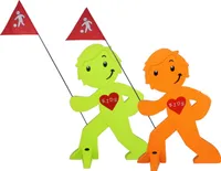 StreetBuddy - Warnfigur, Warnaufsteller, Warnschild für Kindersicherheit 2er Set (Grün / Orange)