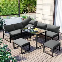okwish GartenLounge-Set Aluminium Sitzgruppe für Garten Balkon 5-teiliges(1×2-Sitzer-Sofa, 2×Einzelstühle, 1×Tisch,1×Ecksofa), Vierter Gang verstellbare Rückenlehne- Grau