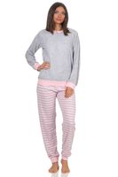 Damen Pyjama Schlafanzug langarm mit Bündchen und Rose als Motiv 281 201 90 740 