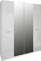 MiroMark Bella BL-14-WB 4-Türiger Kleiderschrank mit Spiegel Weiß Matt/Glanz