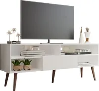 MADESA Moderner TV-Schrank mit 1 Tür und 4 Einlegeböden für TV-Geräte bis 65 Zoll, Entertainment Center aus Holz, 60 x 38 x 150 cm - Weiß