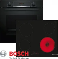 Bosch Herdset Autark Backofen Schwarz 3D Heißluft + Glaskeramik Kochfeld 60cm