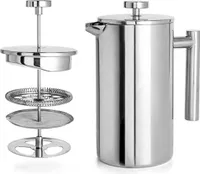 Kaffeekanne in SILBER 0.35L Kaffeebereiter nach französischem Pressensystem aus Edelstahl mit Edelstahlfilter Pressstempelkanne Kaffeemaschine Kaffeep