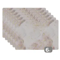 MuchoWow® Podložky Sada 6 podložiek Umývateľné podložky 30x45x0.3cm Mramor - Geometria - Zlato Podložka pod stôl Nekĺzavá a odolná voči teplu