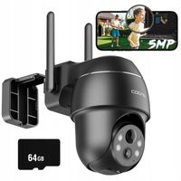 COOAU 5MP Überwachungskamera Außen Akku mit 64GB SD-Karte, 355°|120° PTZ WLAN IP Kamera Outdoor, Farbnachtsicht, 4DBi, PIR-Sensor, Personen Erkennung, 2-Wege-Audio, Arbeit mit Alexa, IP66