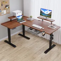 Hilodesk 160cm L-Schreibtisch Elektrisch Höhenverstellbar Eckschreibtisch L Förmiger Bürotische Stehpult mit Monitorständer und Schublade Retro-Holz