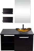 Puluomis Badmöbel Set mit Waschbecken Waschbeckenunterschrank mit Waschbecken Waschtisch Unterschrank mit Spiegel badezimmer Küche schwarz gelb