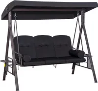 Outsunny 3-Sitzer Hollywoodschaukel Gartenschaukel mit Sonnendach Kissen Metall Polyester Schwarz 116 x 206 x 183 cm