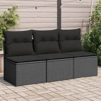 vidaXL Gartensofa mit Kissen 3-Sitzer Schwarz Poly Rattan