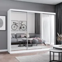 Schwebetürenschrank Kleiderschrank Schrank 250cm Weiß/Weiß mit drei Spiegeln MILAN