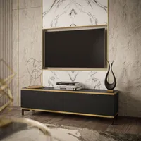 RTV Schrank OXFORD 135 cm Schwarz / schwarz matt + gold, Beine: Schwarz