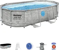 Aufstellpool oval Power Steel Vista, Kartuschenfiltration, Stufen, Abdeckplane, 4,27m x 2,5m x 1m