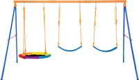 VEVOR Schaukel-Sets für den Garten, Schaukel-Set mit einer Tragkraft von 272 kg, mit 1 Tellerschaukelsitz, 2 Schaukelsitzen mit Gurten, robustem A-Rahmen-Schaukelständer aus Metall und verstellbarem Seil, Schaukel-Set für den Außenbereich für Kinder