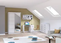 Jugendzimmer Komplett – Set 4-teilig Schrank Wandregal Kommode Schreibtisch Weiß/Weiß TOBBY BIS 05