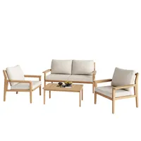 Abrihome Garten-Essgruppe aus Holz, Gartenmöbel-Set für 4 Personen mit Tisch und Kissen
