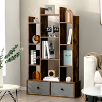 COSTWAY Regál ve tvaru stromu, stojící regál se zásuvkami, regál s 12 přihrádkami, úložný regál do obývacího pokoje, ložnice, 80 x 24 x 132 cm (vintage hnědá)