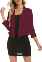 ASKSA Damen Bolero Elegant Chiffon Strickjacke 3/4 Ärmel Schulterjacke Leichte Bolerojacke Festlich Kurz Top, Weinrot, XL