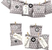 DIY Adventskalender zum Befüllen Bescherung, Papiertueten flach 13x16,5cm, taupe Stern, Ziffern grau