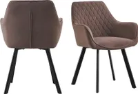 SalesFever Armlehnstuhl 2er-Set | Bezug Samt matt Optik | Beine Metall | B 61 x T 68 x H 82 cm | braun – schwarz