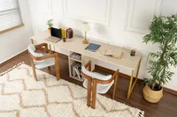 Skye Decor, Twin Study Desk - Travertine, Gold, Schreibtische, Travertin, 240 x 74 x 60 cm