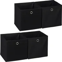 relaxdays 4 x Aufbewahrungsbox Stoff schwarz