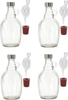 4 x 1L Gärballon mit rundem Griff Rundgriff Flasche +Gummistopfen + Gärröhrchen Set