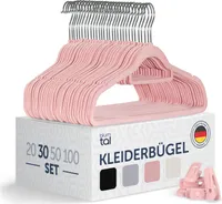 Blumtal 30 Stück Kleiderbügel Platzsparend mit Samtbezug - rutschfeste Premium Bügel inkl. Krawattenhalter, 360° drehbar, Rosa