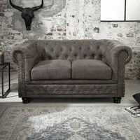 riess-ambiente Chesterfield 2-Sitzer Sofa 150cm vintage grau taupe Microfaser Federkern Knopfheftung Zweisitzer Sofa Couch
