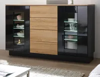 Sideboard "Savanna" schwarz Hochglanz und Eiche Kommode 136 x 85