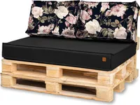 Paletový polštář 120 x 80 Set pro paletový nábytek Voděodolný sedací polštář z europalety Pohovka z palety EU Komplet se skládá ze 3 dílů v černé barv