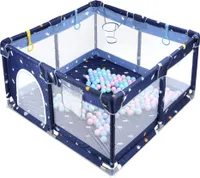 VA-Cerulean ohrádka pre deti, ohrádka s bariérovou mriežkou 130 × 130 × 66 cm Priedušná sieťovina pre deti Plocha na aktivity s protišmykovou základňou Bočné vrecká Dvere na zips Hracia lopta Vzor Ziehringen
