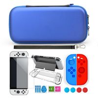 INF Nintendo Switch OLED Tasche mit Zubehör 9-teilig Blau, Aufbewahrungstasche, Schale, Displayschutzfolie, Daumengriff
