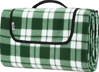 DETEX® Picknickdecke Campingdecke XXL 200x200 cm Wasserdicht Wärmeisoliert Waschbar Fleece Faltbar für 4-6 Personen Garten Stranddecke Karo/Grün