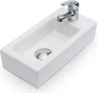 VILSTEIN Hänge- oder Aufsatz Waschbecken Gäste WC | kleines mini Handwaschbecken | Keramik Waschtisch klein | 36,5x18x9 cm | Hahnloch Rechts