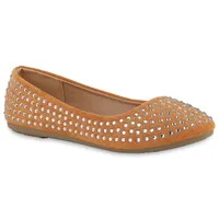 VAN HILL Damen Klassische Ballerinas Slippers Schuhe 840122, Farbe: Hellbraun, Größe: 36