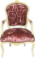 Casa Padrino Barock Salon Stuhl Bordeaux Velour Stoff / Creme - Antik Design Möbel