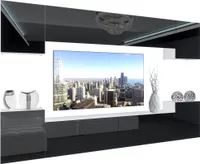 BELINI Wohnwand Vollausstattung Wohnzimmer-Set Moderne Schrankwand mit LED-Beleuchtung Weiß Glänzend Anbauwand TV-Schrank Schwarz Glänzend