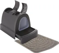 Sparpack Katzentoilette mit Schublade Tragegriff Staufach schwarz + Vorlegematte