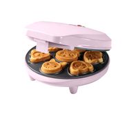 Bestron Mini-Cookie-Maker in Tiermotiven, Waffeleisen für Mini-Waffel-Kekse, mit Backampel & Antihaftbeschichtung, 700 Watt, Farbe: Rosa