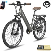 City E-Bike Pannensichere Reifen 26 Zoll Rostfreie Aluminiumlegierung Wasserdicht IP54 bis zu 90 - 110 km mit 7 Gang und App, Grau