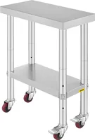 VEVOR 30X60CM Pracovní stůl z nerezové oceli s kolečky Gastro stůl pro kuchyňskou restauraci kuchyňský stůl