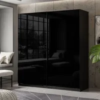 LINA Kleiderschrank Schwebetürenschrank Hochglanz Schwarz / Schwarz hochglanz 194 cm Schrankversion: Hochglanz