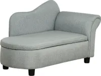 HOMCOM Kindersessel, Kindercouch, Kindersofa mit Stauraum, Chaiselongue für Kinder 1,5-3 Jahre, Schlafsofa für Kinderzimmer, Leinenoptik, Massivholz, Hellgrau, 80 x 40 x 49 cm